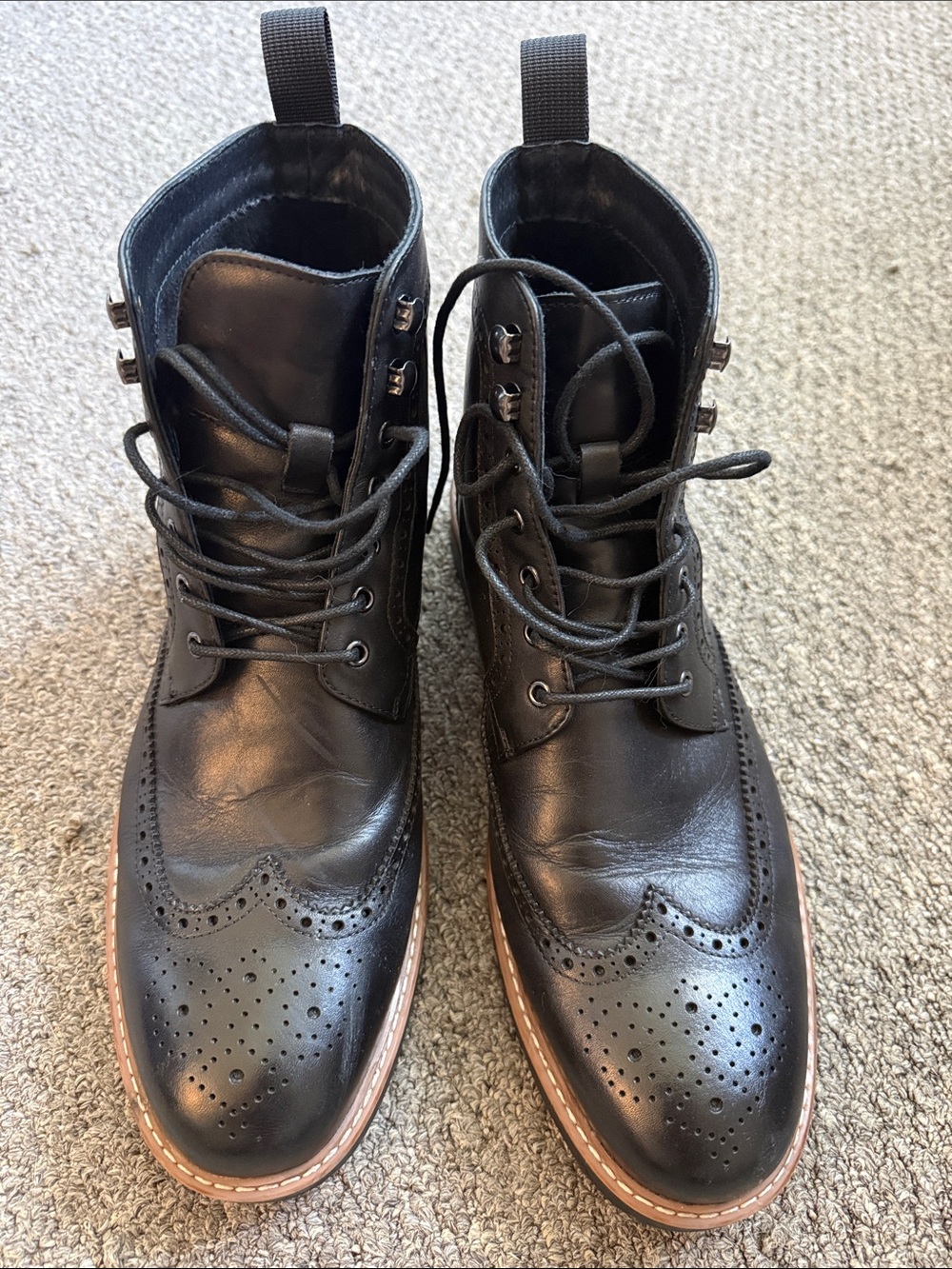 Jousen Milan Men's Black Leather Wingtip Lace-Up Boots